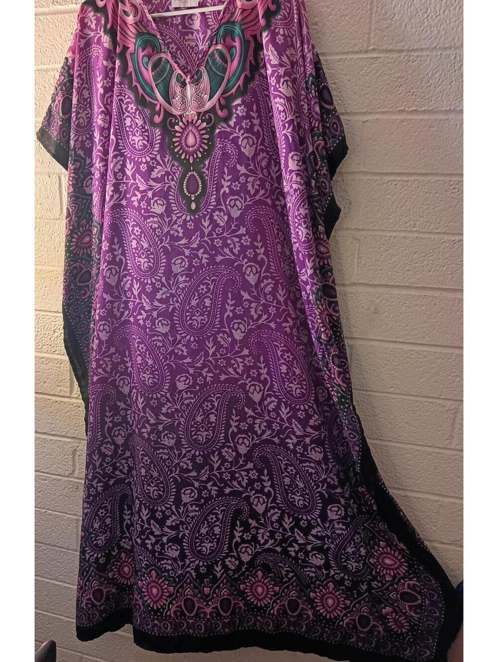 Bohemian Inspired oversized Miss Lavish London Purple Paisley Kaftan